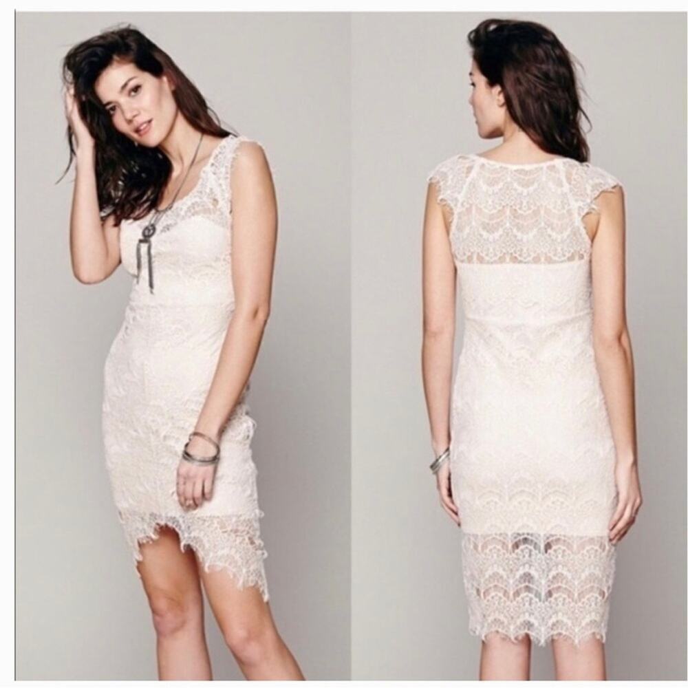 Free People Peekaboo Scalloped Lace Sleeveless Slip Dress Cream XS